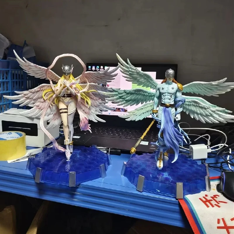 

28cm Digimon Adventure Anime Figures Angewomon Angemon LED Action Figurines PVC Statue Model Collection Doll Toys Children Gift