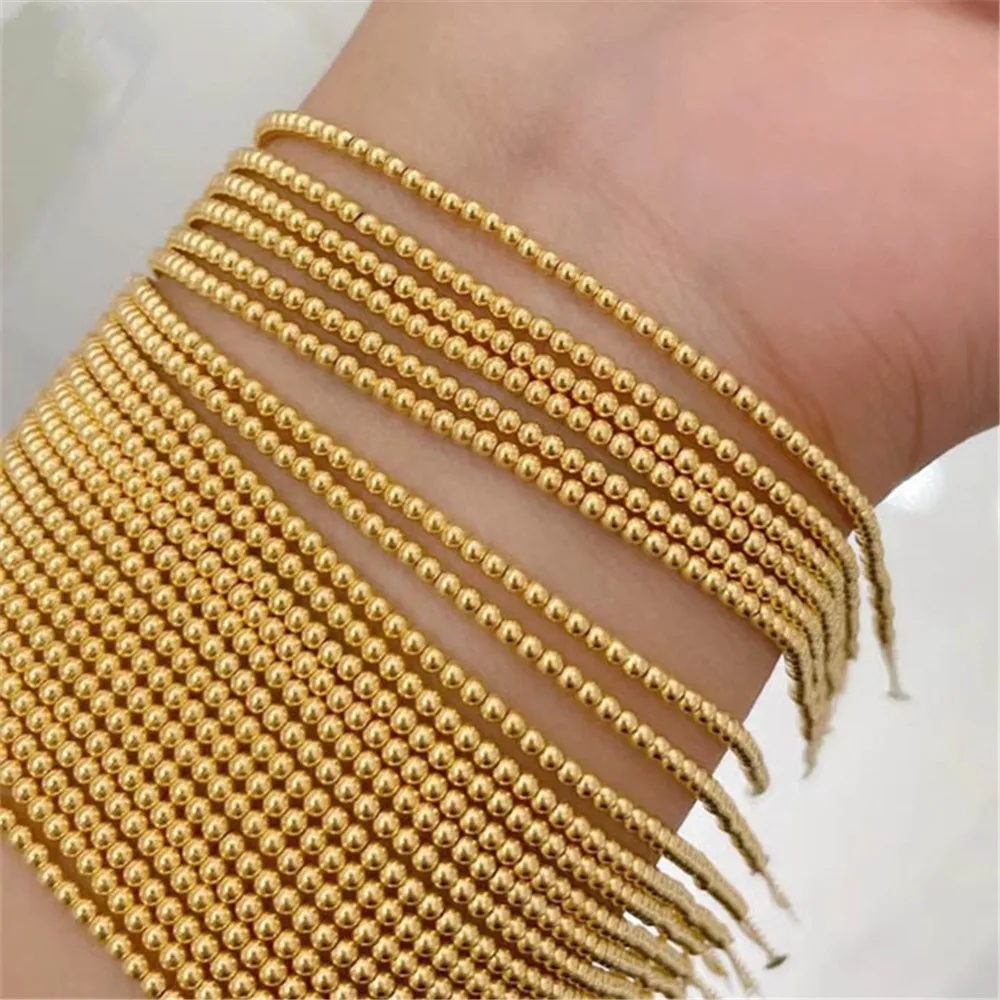 

Pure Au750 18K Yellow Gold Chain Women Round Beads Link Bracelet 7inch