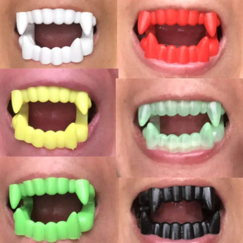 10 unids/set de dentaduras postizas luminosas con brillo aterrador, accesorio de disfraz de hombre lobo, dientes postizos de Halloween, dientes postizos de zombis de plástico Unisex