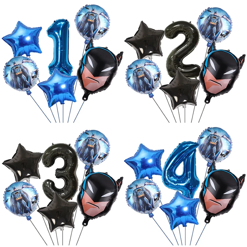 6 sztuk DC Superhero foliowa zestaw balonów urodzinowych 32 \'\'numer Batman dekoracje dla dzieci balon Baby Boy materiały na przyjęcie urodzinowe