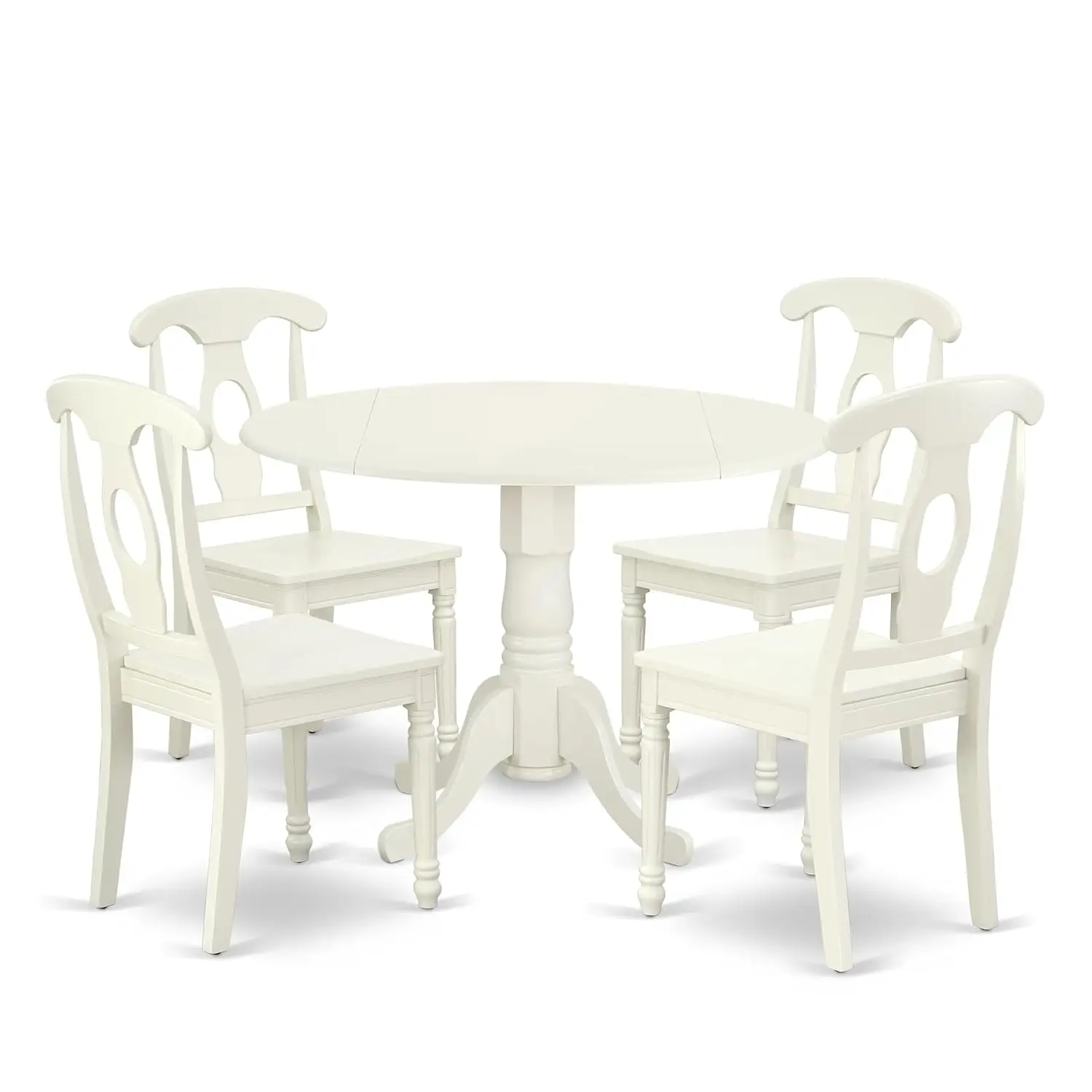 Round Dropleaf Dining Table Set with 4 Chairs, 42x42 Inch Linen White Finish, Kitchen & Dining Room Furniture, Customized