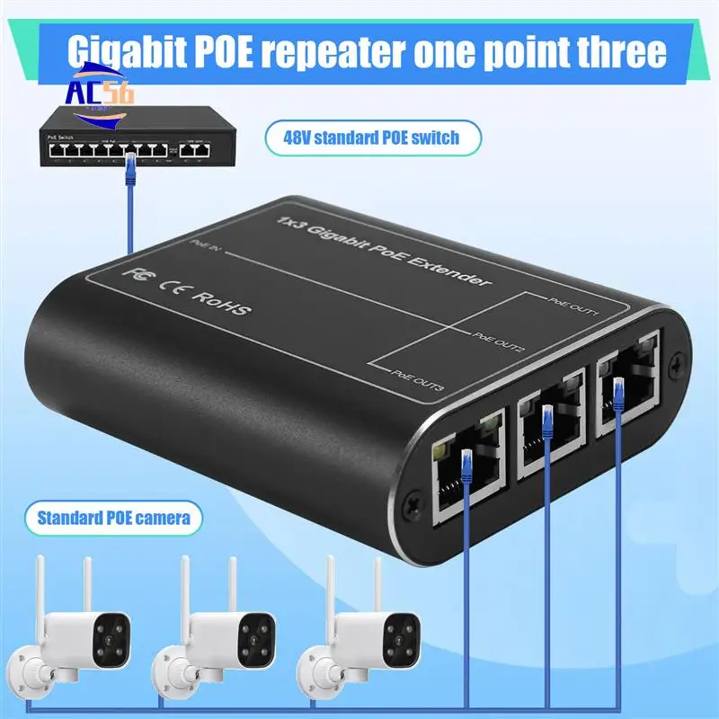 

AC56-IEEE802.3Af/At 30 Вт Сетевой Poe-сигнал Gigabit Poe Extender Ethernet-повторитель для систем безопасности Камера