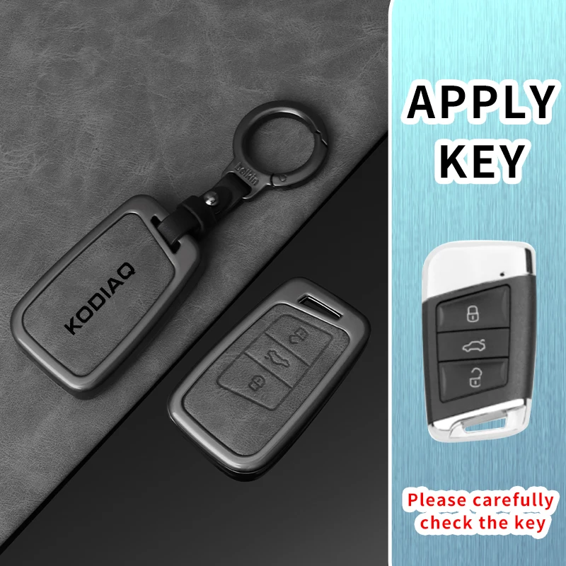 Leder Auto Schlüssel Fall Abdeckung Shell Halter für Skoda Kodiaq Fernbedienung Schlüssel Abdeckung Metall Gehäuse Keyless Protector Zubehör – Detail 7