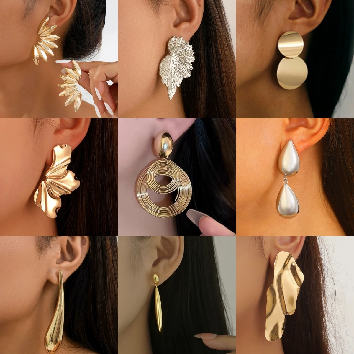Metal Golden Silver Color Drop Dangle Earrings For Women Geometric Party Vintage Earring Female Statement Bijoux Leaf Jewelry