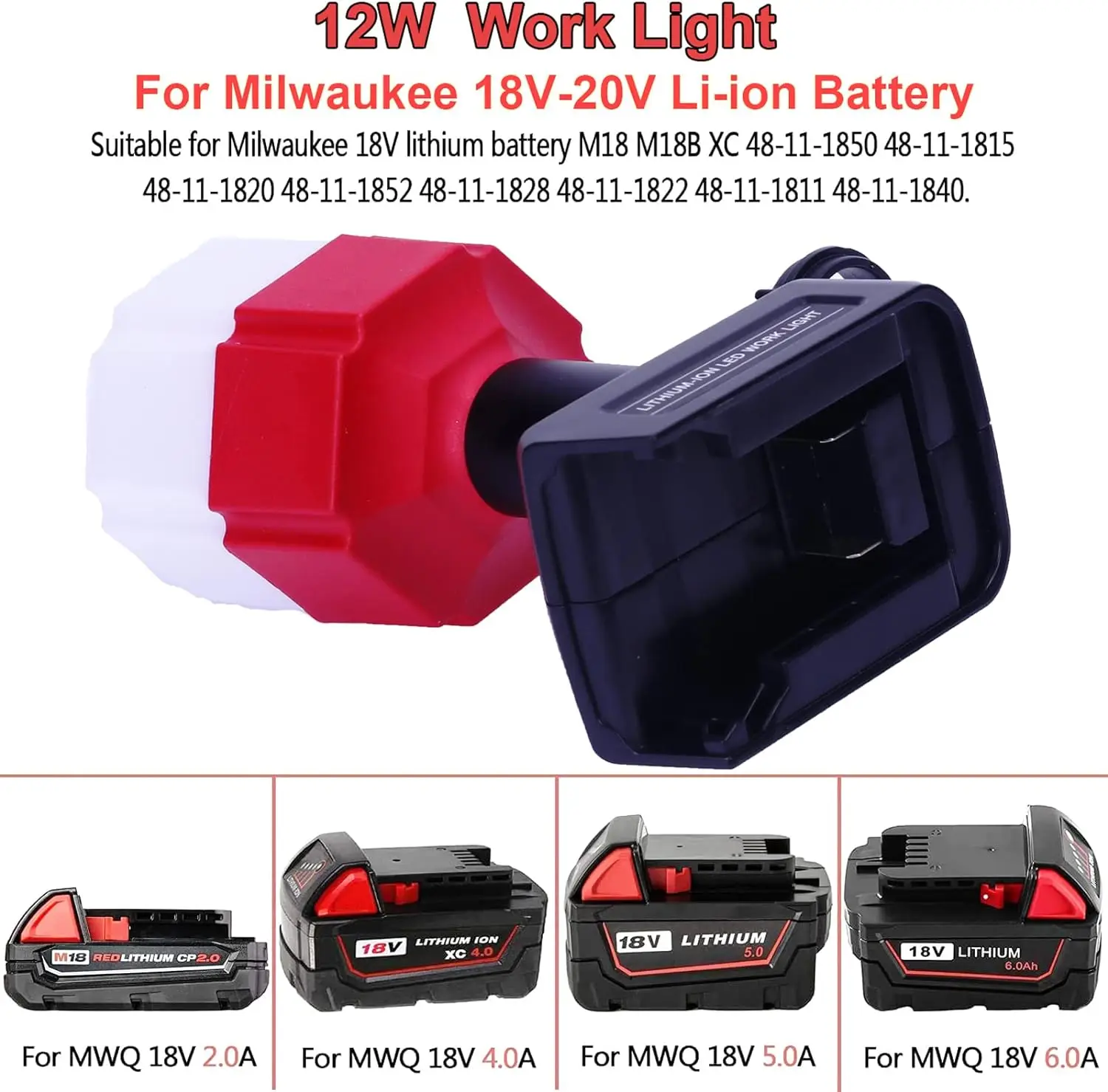 Светодиодный фонарь для Milwaukee, 1200 лм, 12 Вт, 18-20 в, литий-ионный аккумулятор, аварийное освещение