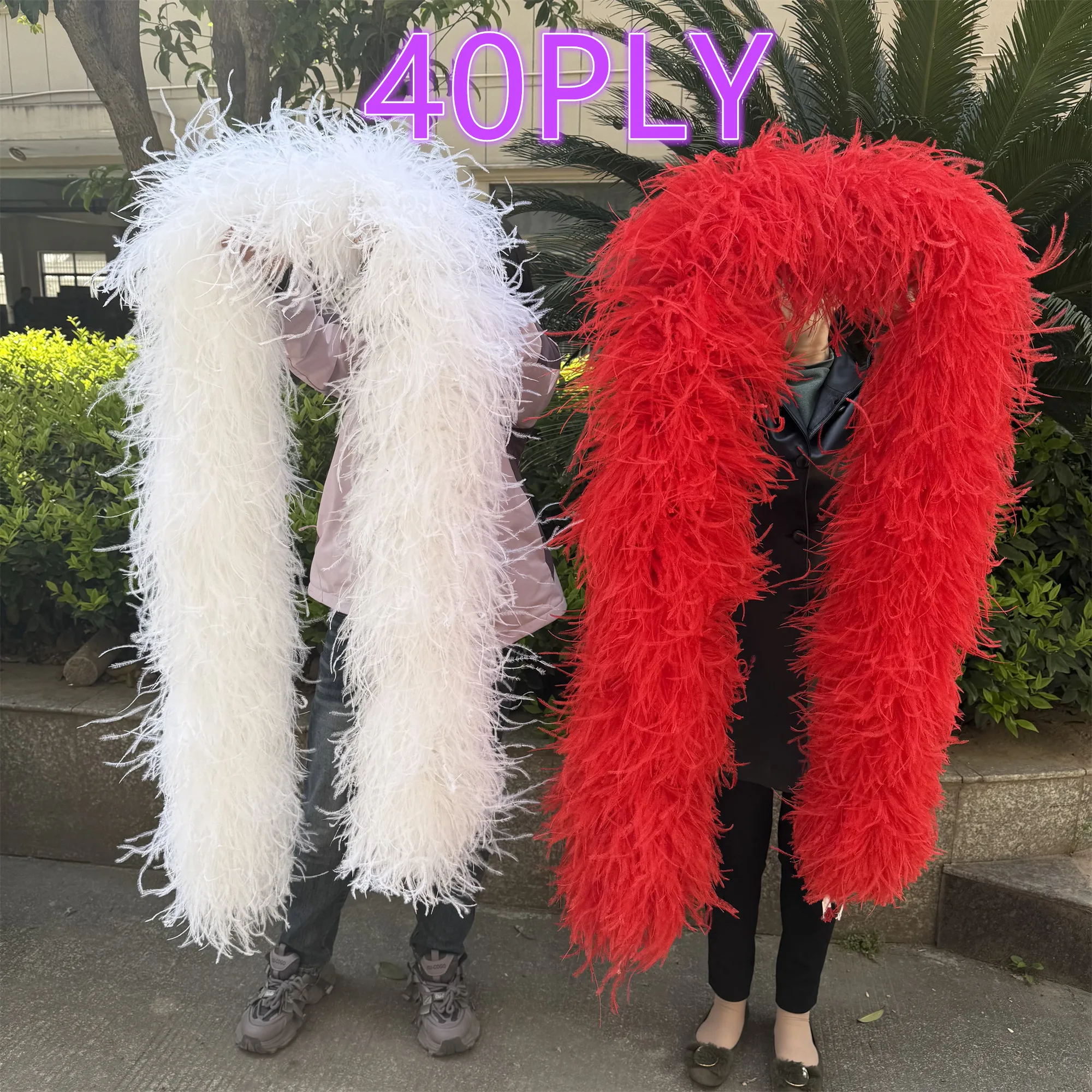 

Fluffy Ostrich Feathers Boa 2 to 40Ply Red White Plumes Scarf for Soft Fancy Dress Accessory for Women Party Halloween Cosplay