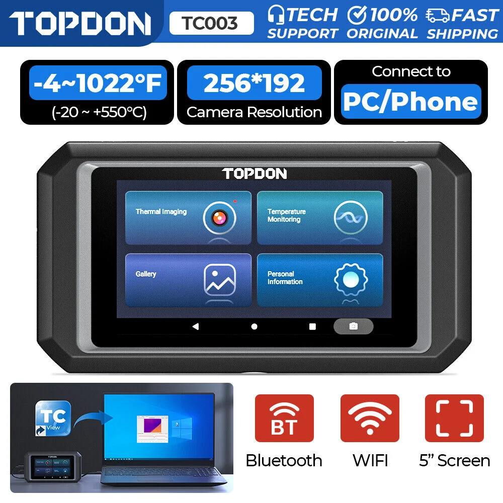 

TOPDON TC003 Thermal Imaging Camera IR Resolution WIFI Android 256x192 Pixels 5 inch Touchable Screen Car Infrared Imager