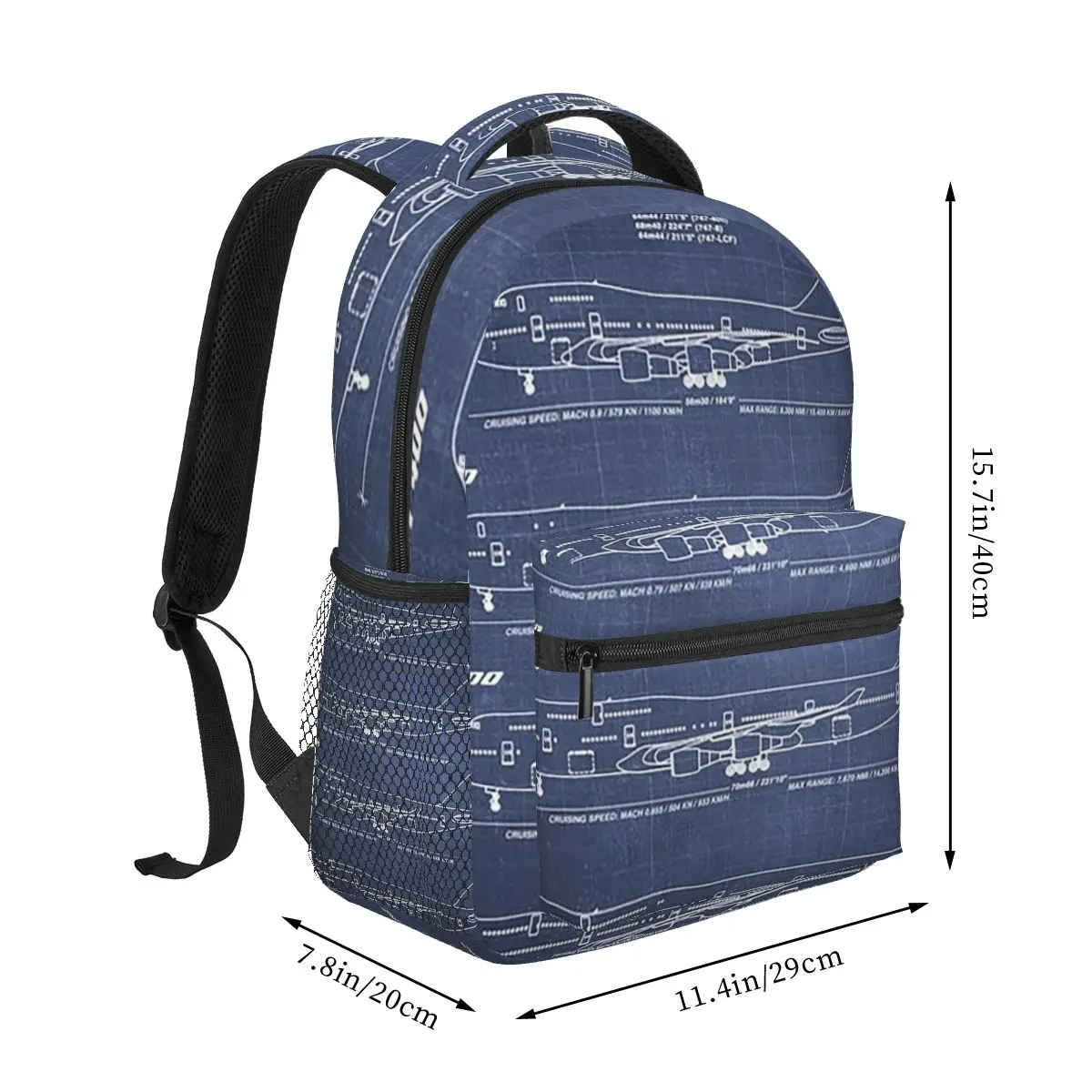 Boeing 747 Family Blueprint (dark Blue) Backpacks Boys Girls Bookbag Children School Bags Cartoon Kids Rucksack Shoulder Bag