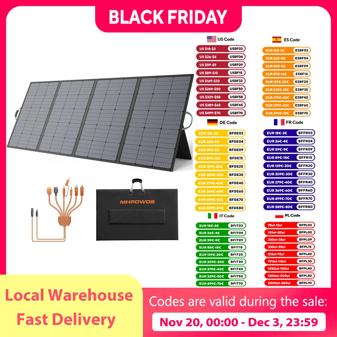 MHPOWOS 400W Portable Solar Panel, Lightweight Foldable Solar Panels with an Adjustable Kickstand, IP67 Waterproof Solar Charger