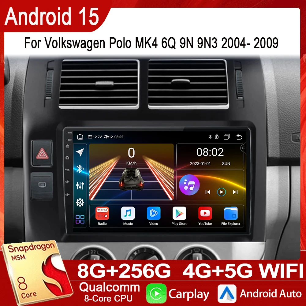 

Android 15 Car Radio For Volkswagen VW Polo MK4 6Q 9N 9N3 2004- 2009 Navigation GPS Carplay Android Auto Miltimedia Video Player
