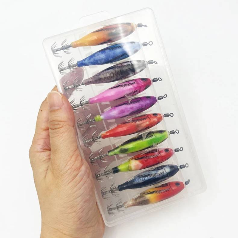 ShareShark 10 Stück/Box 5,6g Leuchtende Horizontale Garnelen-Tintenfischhaken-Köder-Set Geeignet für Meeresangeln auf Tintenfische und Oktopus – Detail 2