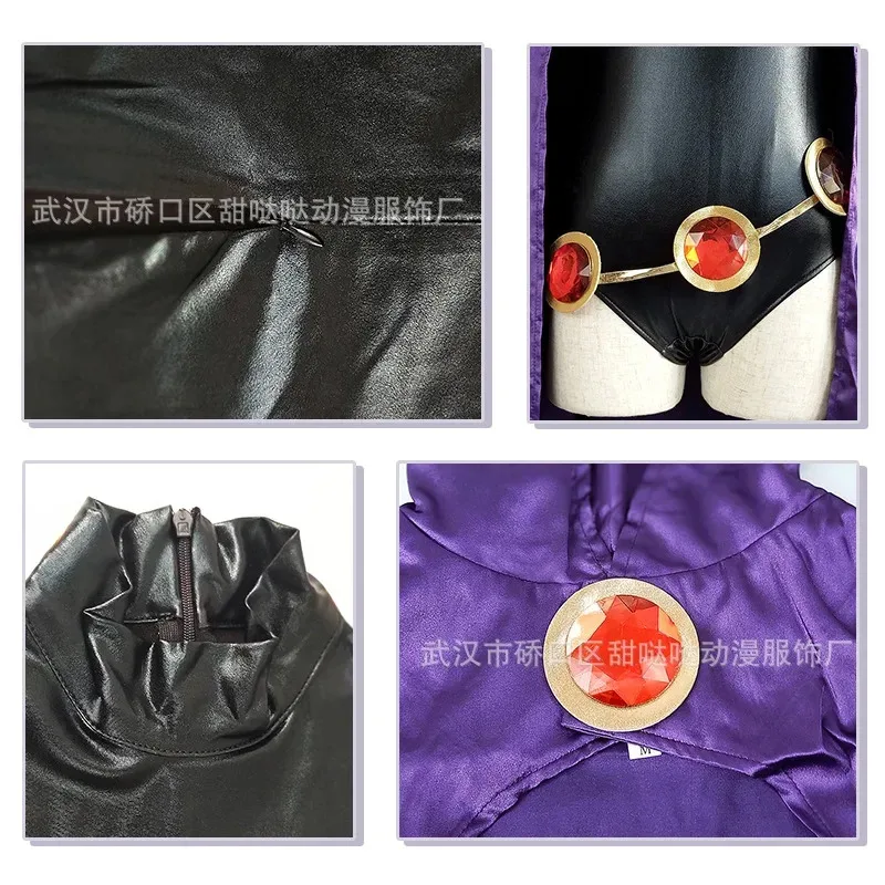 Teen Titans Raven Costume Cosplay Mantello da supereroe Tute Zentai Halloween Abiti attillati Catena di gioielli in vita con mantello