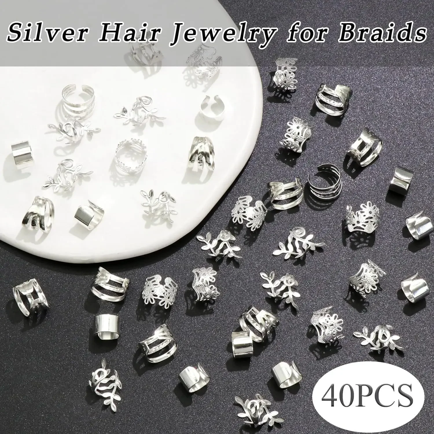 

50PCS Metal Braid Non-Piercing Ear Clips Beard Beads Hair Cuffs Clips Clips Alloy Hair Jewelry for Braids Dreadlock Accessories