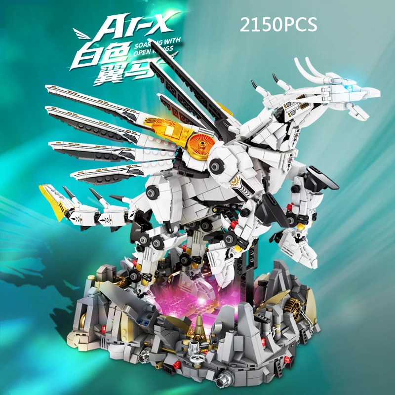Animal Mecha Cartoon Building Block Pegasus Robot Mech BTX NEO Model Steam Construction Brick Toys Collection With Light For Boy