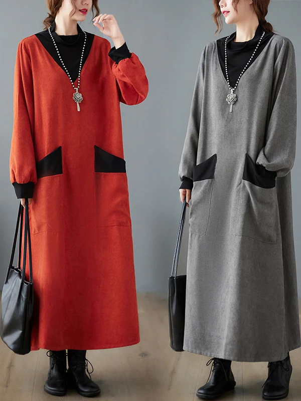 

Элегантное вязаное платье-рубашка А-силуэта с большими карманами, укороченное, для осени и зимы, больших размеров, с эффектом похудения