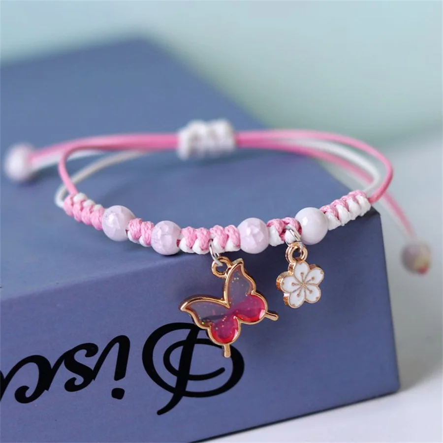 Koreanische niedliche Cartoon-Kaninchen-Blumen-Anhänger-Armbänder für Damen, modischer Charm-Glocken-Schmetterlings-Katzen-Armband, Freundschaftsschmuck – Detail 33