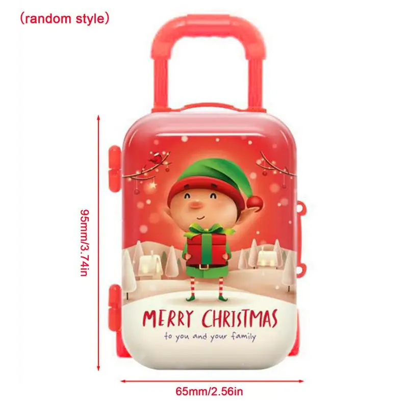 Mala de plástico para boneca, Carry On Trolley Case, tamanho mini, simulação bagagem caixa, acessórios boneca, caixa de doces de Natal