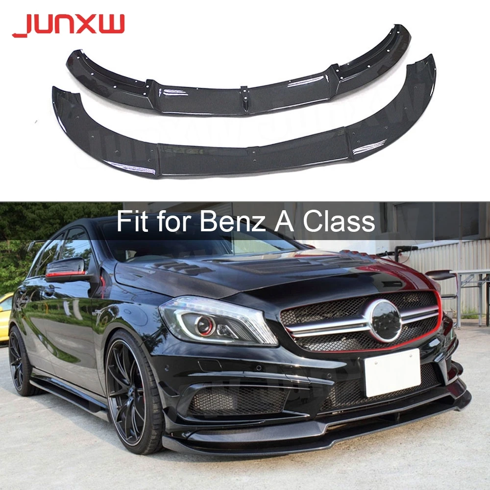 Carbon Fiber Double Front Lip Spoiler for Mercedes Benz A Class W176 A180 A200 A260 Sport Bumper 2013-2015 Car Bumper Chin Guard