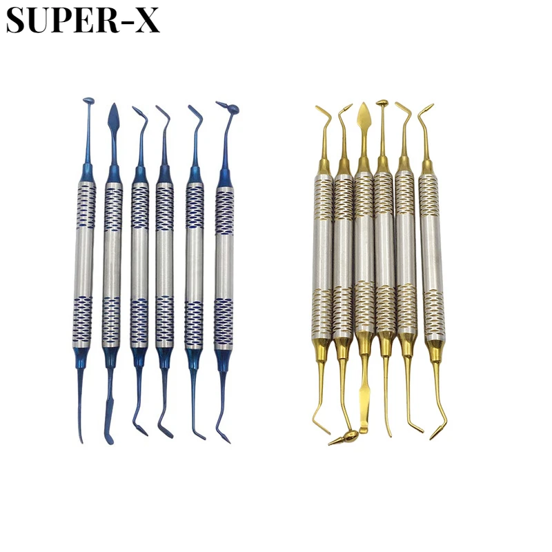 

6PCS/kit Dental Resin Filling Kit Spatula Thick Handle Double Headed Titanium Plated Head Filler Restoration Dental Instrument