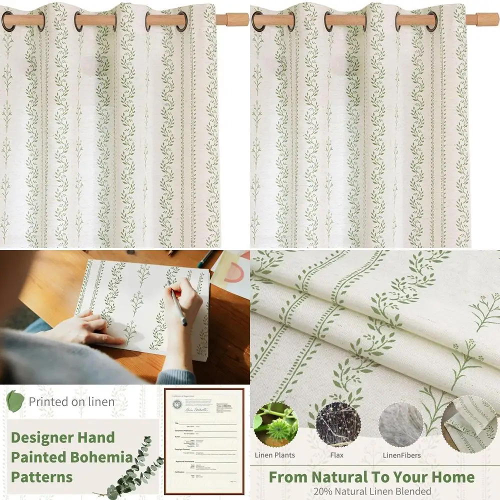 Spring Floral Botanical Curtains, 90 Long, 52 Wide Each, Set of 2 for Cottage-Style Living Rooms