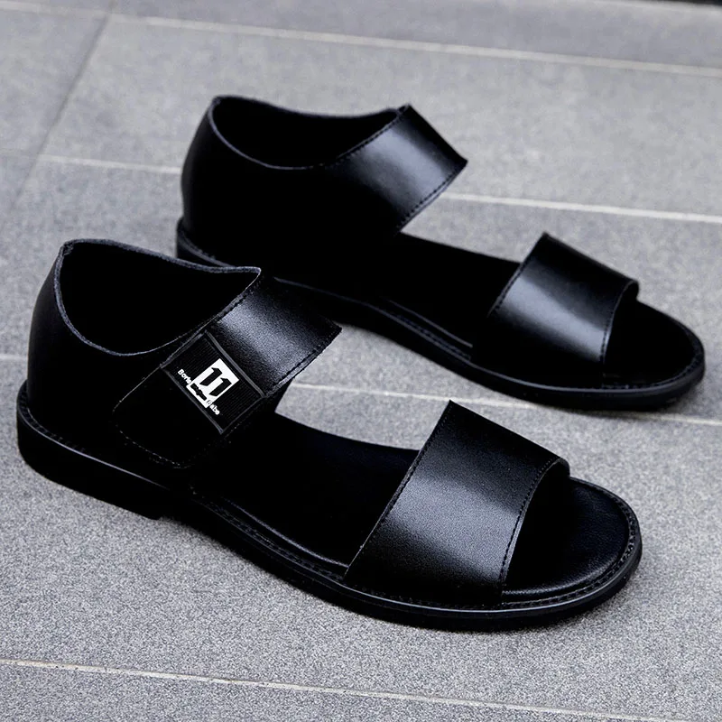 Summer Sandals Men Genuine Leather Peep Toe Slippers Man Comfortable Classic Luxury Sandals Men's Beach Shoes Male Casual Shoes