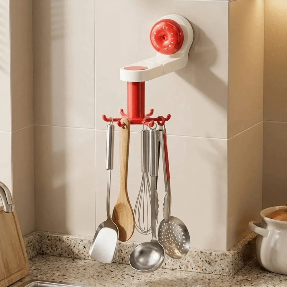 Rotatable Kitchen Rotating Hook Six-Claw with Suction Cup Wall Mounted Storage Rack Space-Saving Suction Cup Hook Restaurant