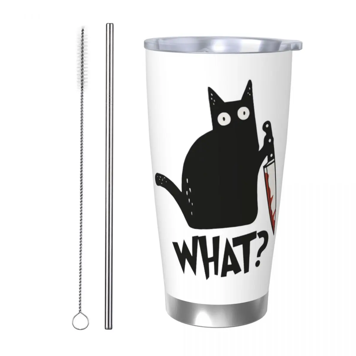

Cat What Murderous Black Cat With Knife Stainless Steel Tumbler Vacuum Insulated Mug Thermal Cold Cups Straws With Lid 20oz