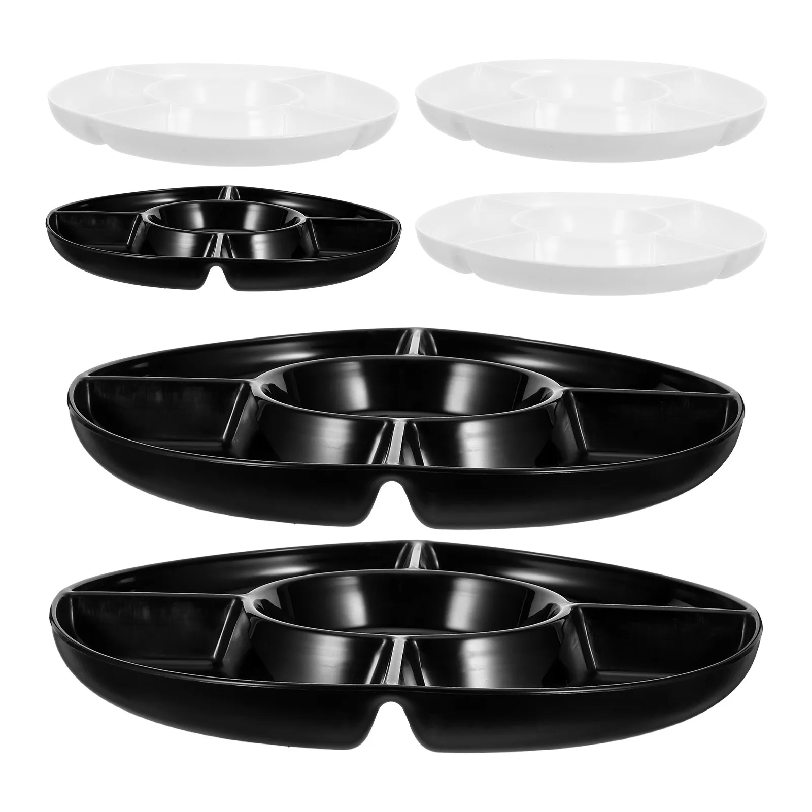 6Pcs Plastic 5 Sectional Serving Trays 9.8 Inch Divided Snack Plates Reusable Party Platters for Fruit Nuts Salads Vegetables