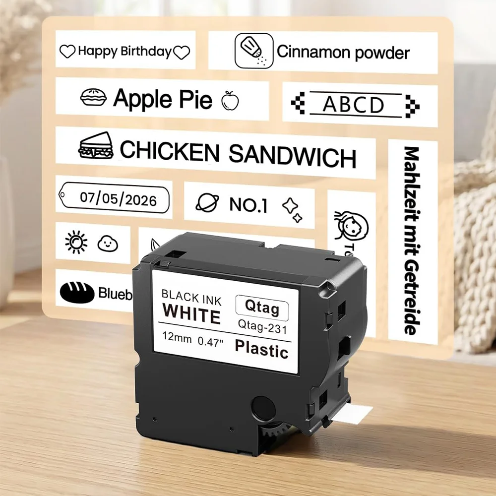 Qtag231 Label Tape 12mm Black on White Compatible with Brother Btag-231 Btag231 Replacement for P Touch PT-N10 Label Maker