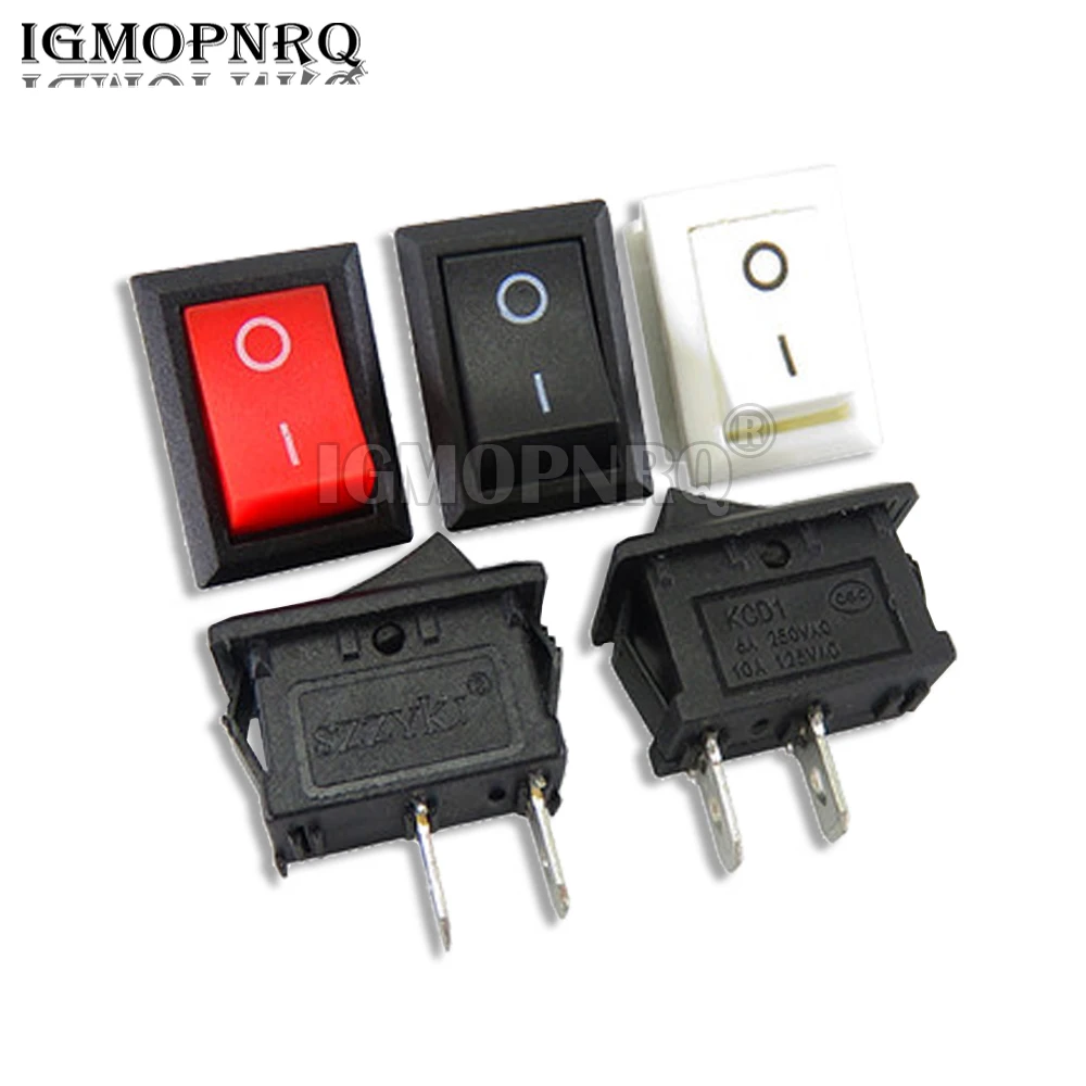 10PCS KCD01-117S 15x21 2Pin Black Red Whit ON/OFF SPST Panel Mount Rocker Switch AC 6A/250V 10A/125V Power Switch KCD01 15*21mm