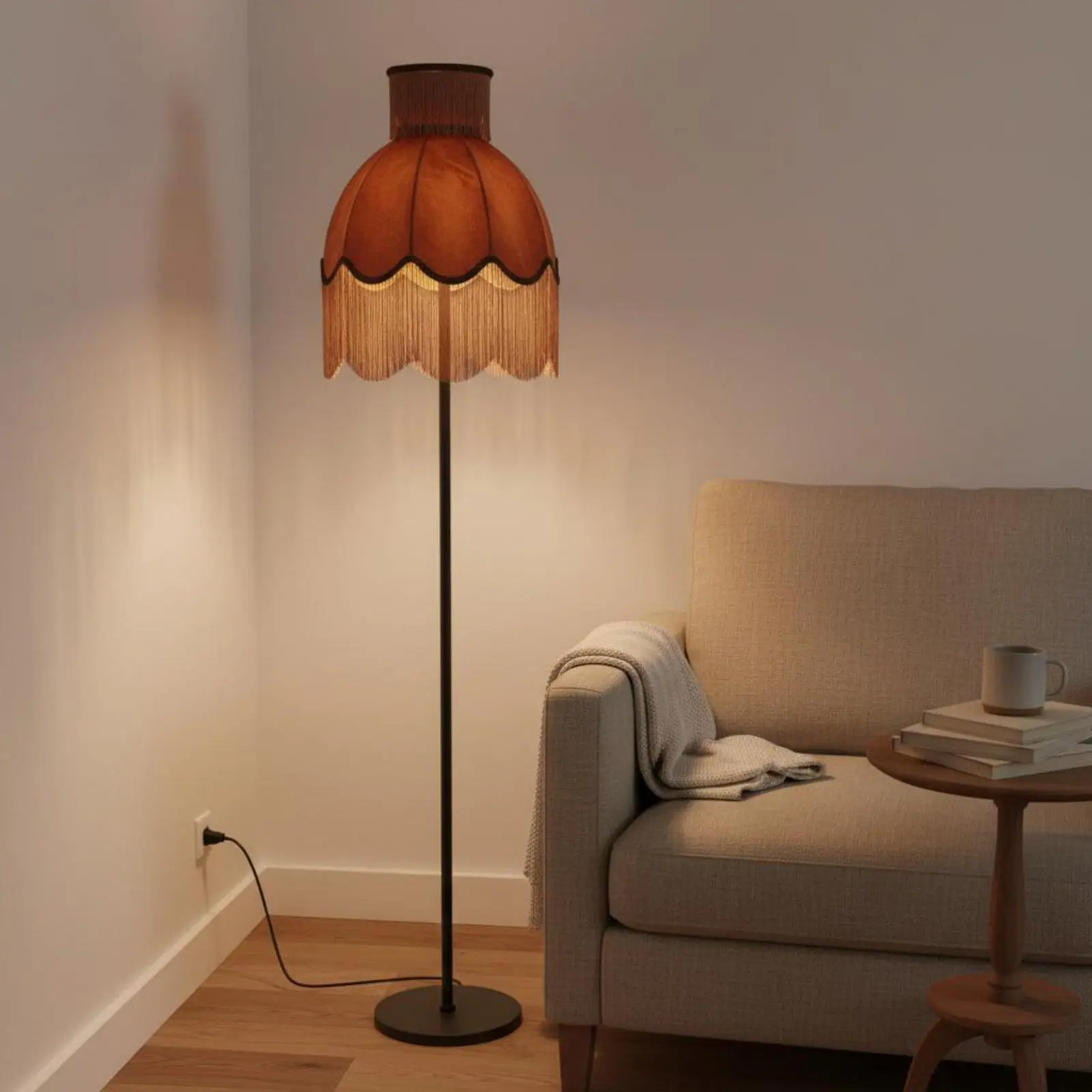 European Velvet Lampshade Caramel Tone Lamp Cover with Tassels for Hotel Bedroom Wall Lighting Decoration