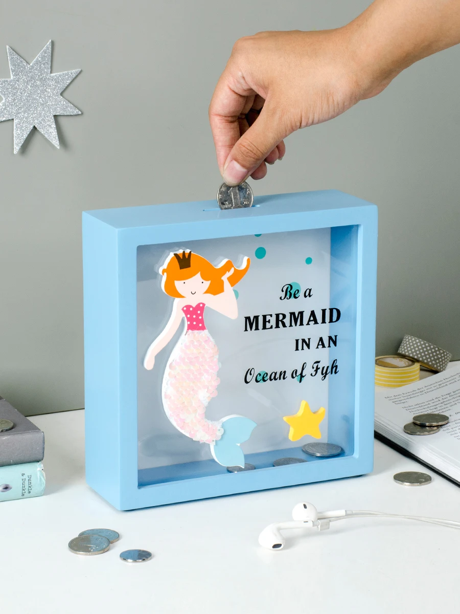 Money Box for Kids Piggy Bank That Does Not Open Euro Coins Wallet Spaarpot Mermaid Hout American Saving Box for Teenagers