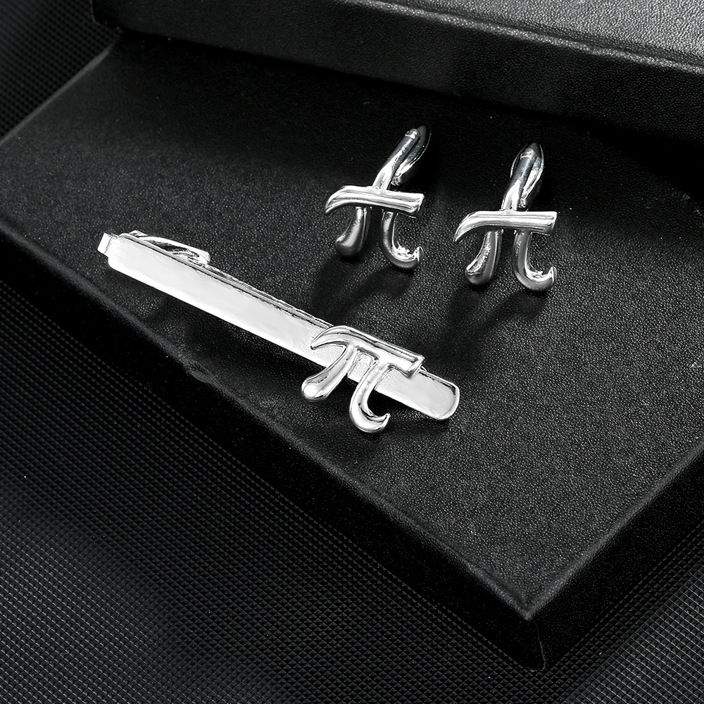 مضحك رجل بي رمز π على شكل أزرار أكمام وربطة عنق كليب مجموعة العودة إلى المدرسة موسم المعلمين يوم المجوهرات هدية #3