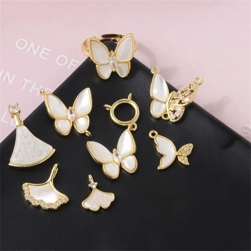 

18K Copper Gold-plated Shell Oil-dripping Ring, Bow Decoration Pendant, Diy Water Diamond Necklace Bracelet Accessory