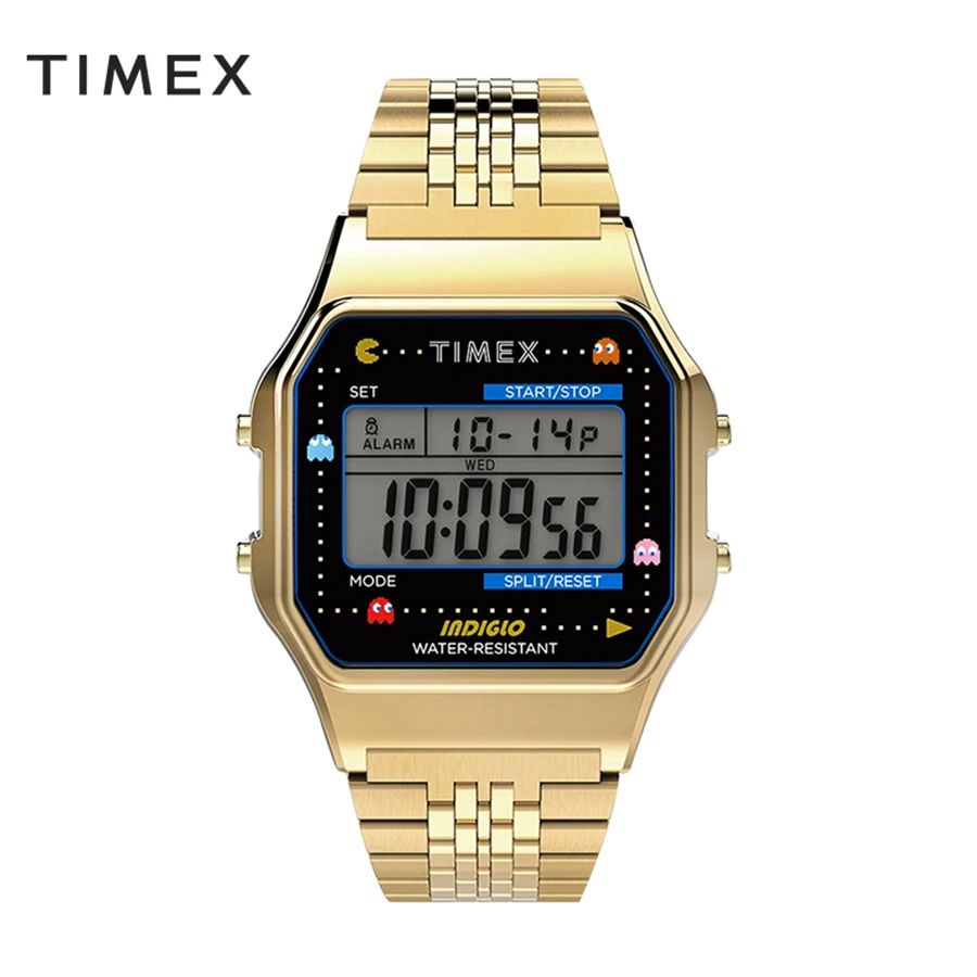 T80 x PAC-MAN Unisex Classic Digital Watch Grey Dial Vintage Sport 34mm Watch Gift for Men,Golden TW2U32000