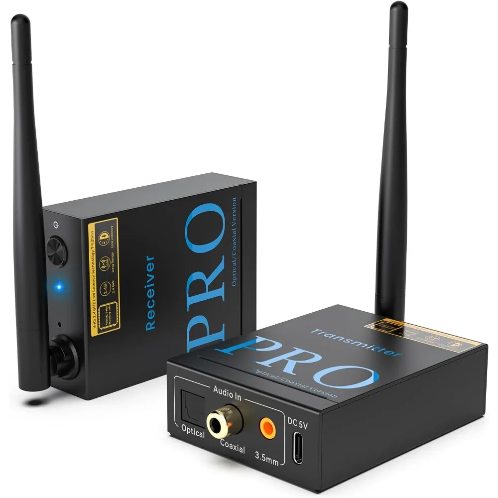 

2.4GHz Wireless Audio Transmitter and Receiver, HiFi Audio, 20ms Low Latency, 320ft Long Range Wireless Subwoofer Kit for Speak