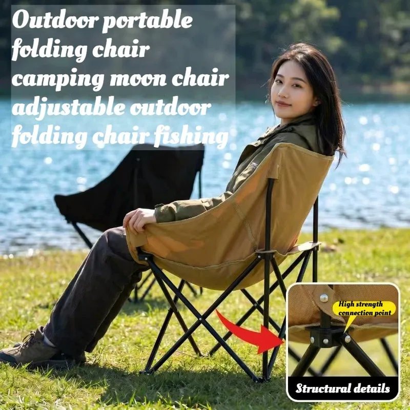 Foldable Camping Chair Moon Chair OutdoorChair Portable Fishing Chair Lightweight Stool Collapsible Seat Beach Travel Ultralight