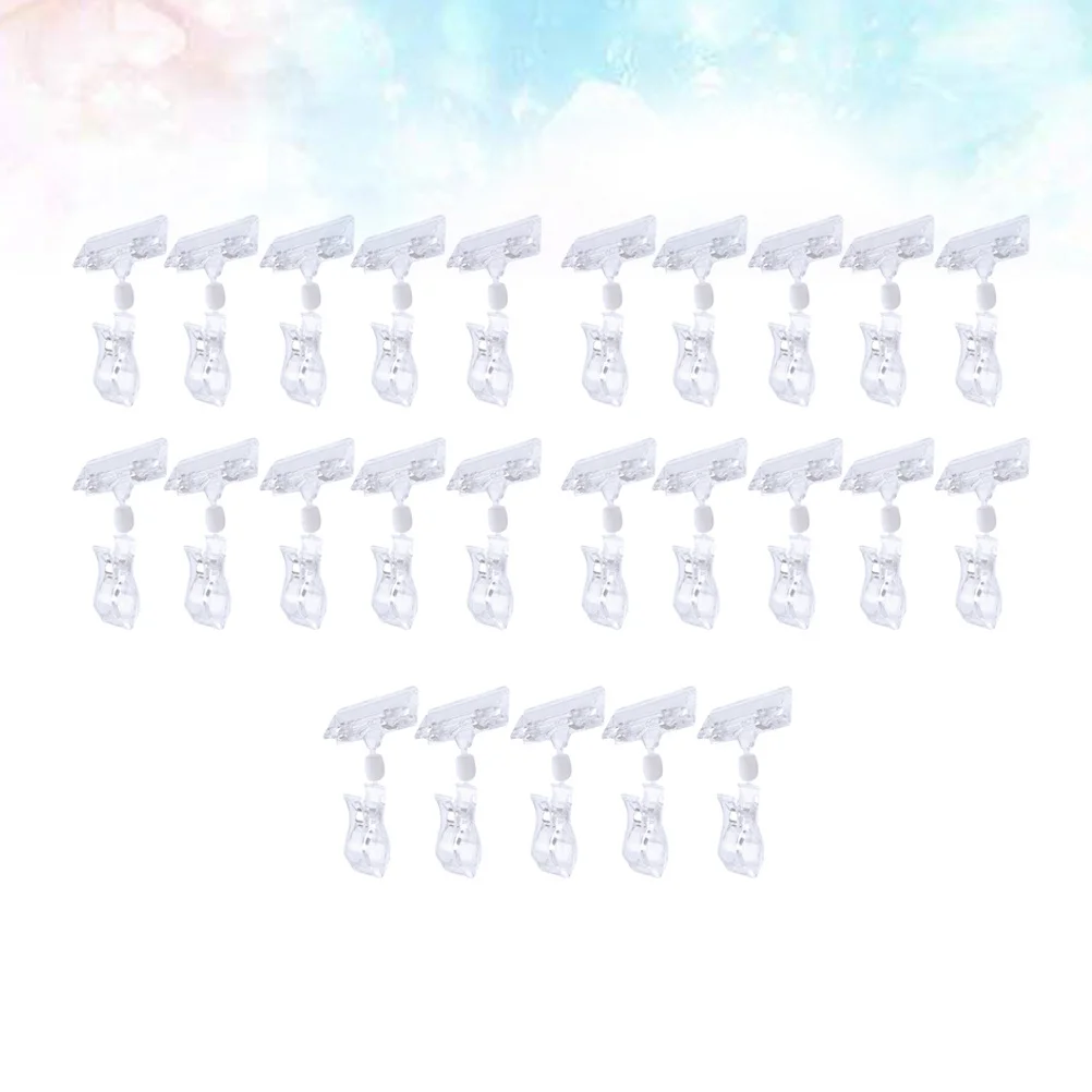 

25pcs Transparent Universal Clamp Shelf Label Holder Rack Display Double Head Crystal Clip For Retail Store Sign Holder