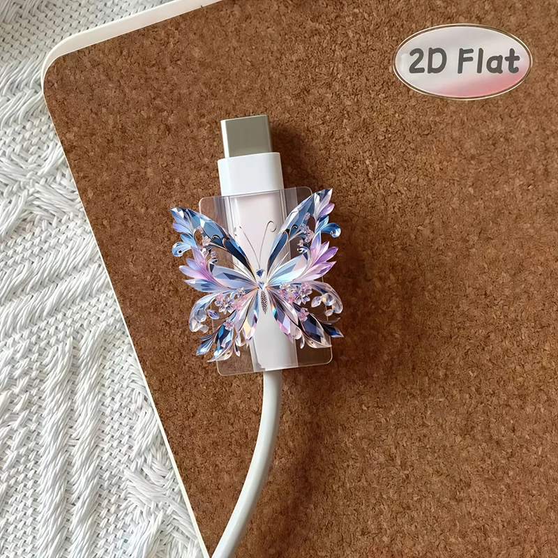 1pc 2D Cute Crystal Butterfly Change Charger Protector Cover Charger Line Protectors Organizer Winder Protector Cover