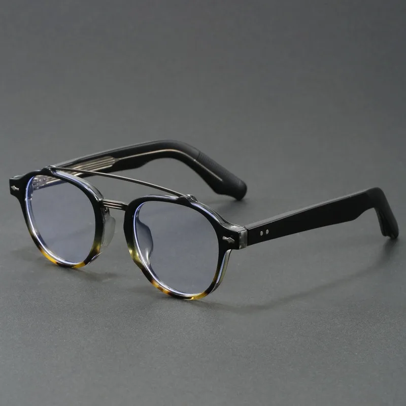Japanischer Vintage-Stil Runde Acetat-Brillenfassung Doppelbrücke Retro Schildpatt-Optik Anti-Blaulicht Optische Brillen