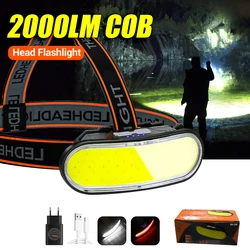 Super Bright COB Fishing Headlamp Portable Work Light Outdoor Camping Light with White Light & Red Light with Power Display