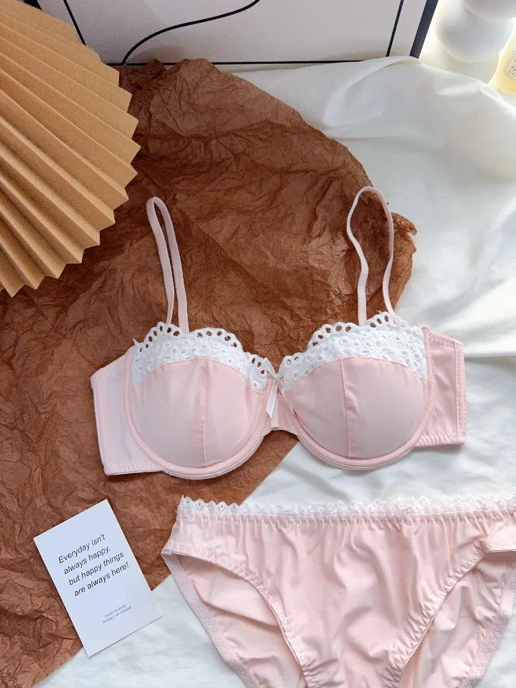مجموعة الملابس الداخلية النسائية الفرنسية، حمالة صدر نصف كوب من الدانتيل الحسي، صدر صغير، حمالة صدر رافعة مع أشرطة رفيعة، مجموعة الرغبة النقية #4