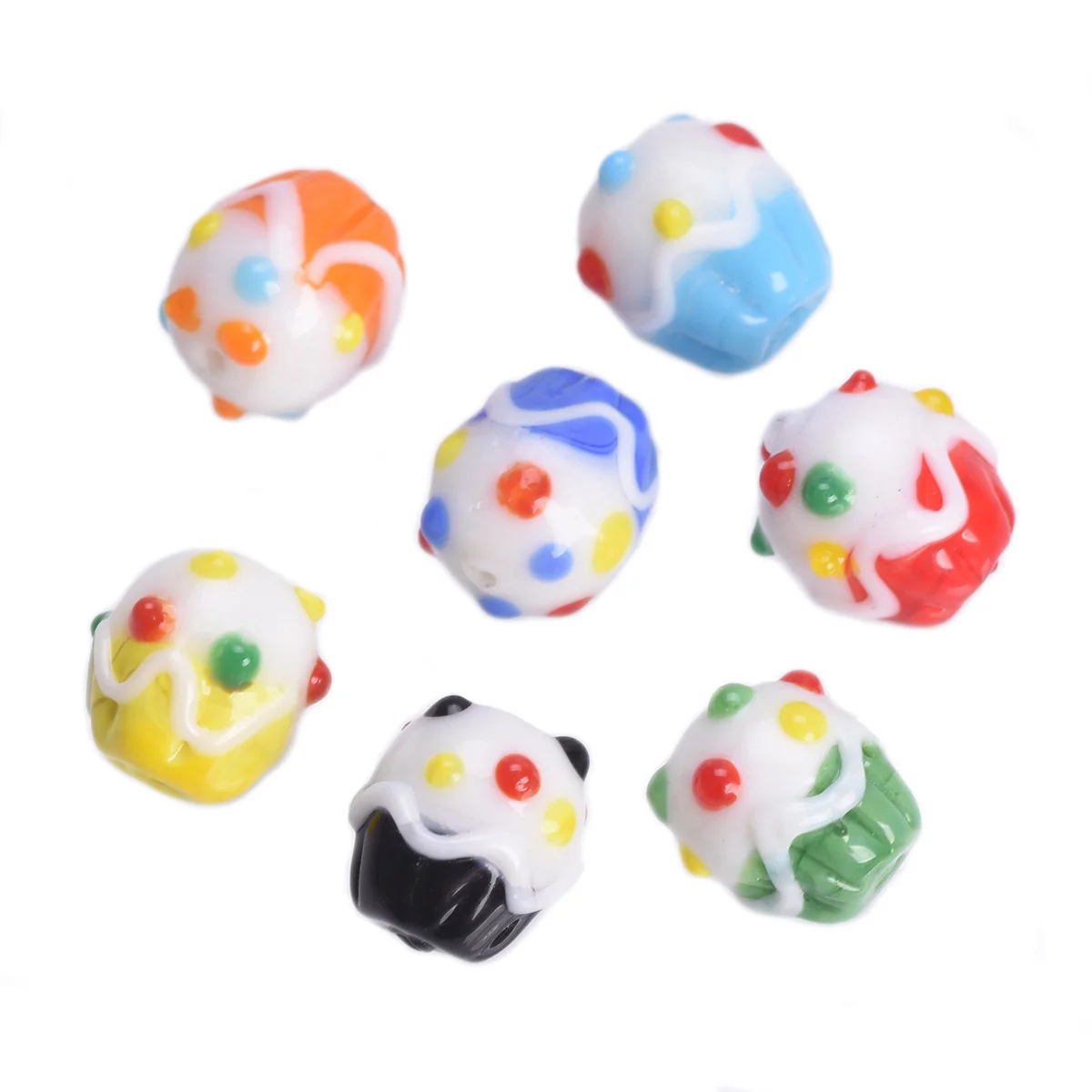 5pcs Cake Shape 13x12mm Handmade Lampwork Glass Loose Beads For Jewelry Maing DIY Pendants Findings