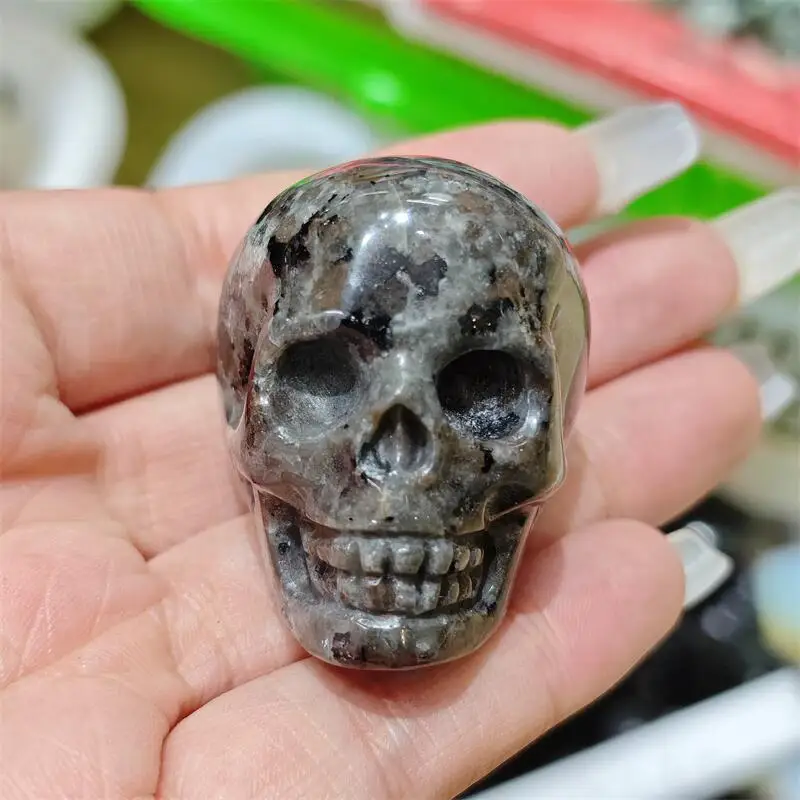 Natural Yooperlite Skull Ring Carving Healing Fengshui Stone Gemstones Home Decoration Holiday Gift 1PCS - view 2