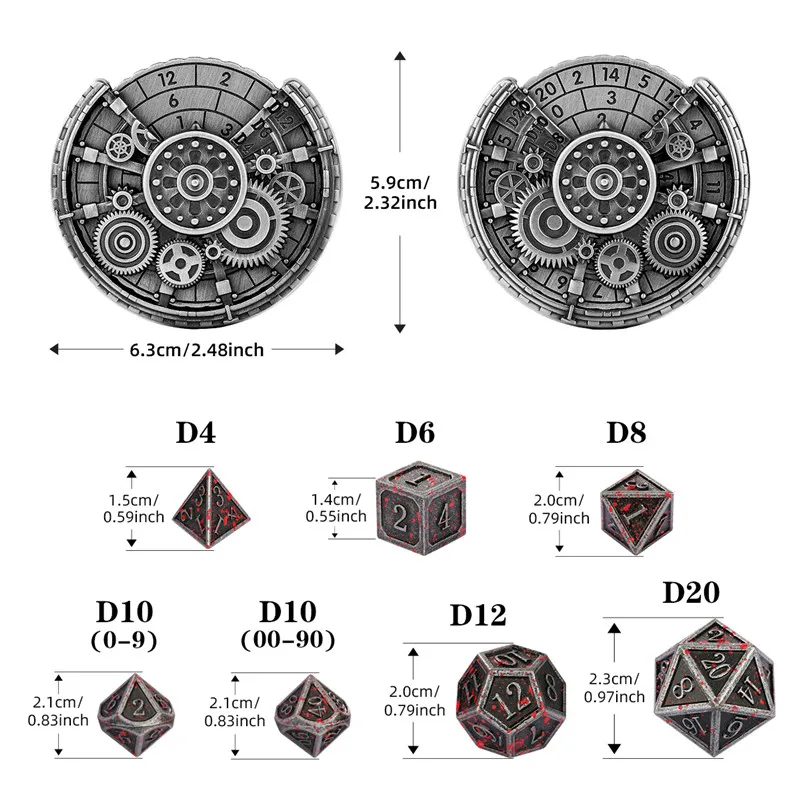 7pcs/set Metal Polyhedral Dices with Gear Spinner 7-in-1 Dice Turnable Rotating Roller for Role Play Game Accessory Wedding Set