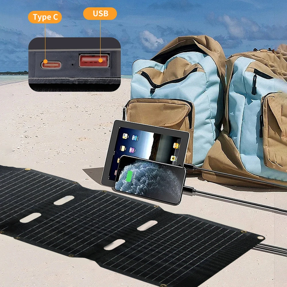 120W Folding Solar Panel Complete Camping Solar Power Bank Station Portable Generator Charger 5V USB Type-C for Car Caravan Camp