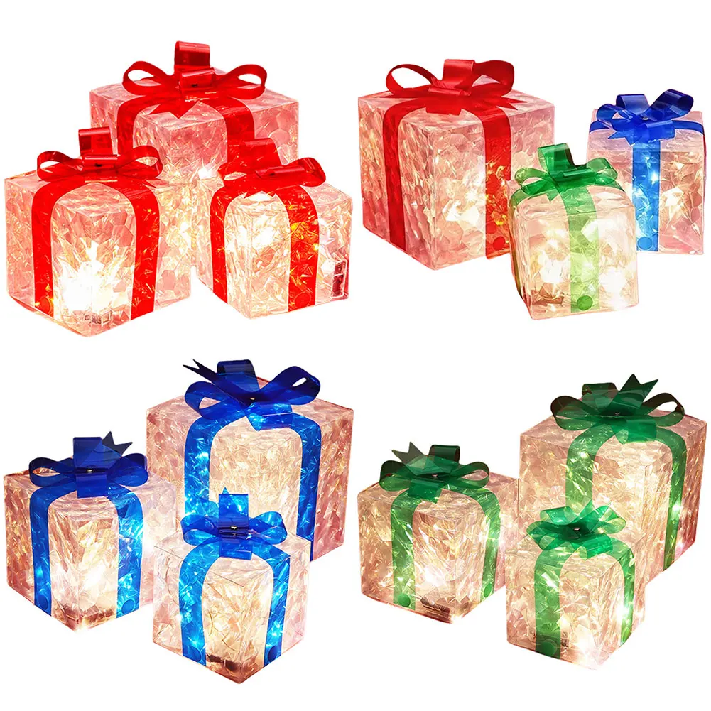 1-3PCS Christmas Gift Box Christmas Decor Luminous Bow Holiday for Lighted Up Christmas Tree Holiday Party Decoration Adornment