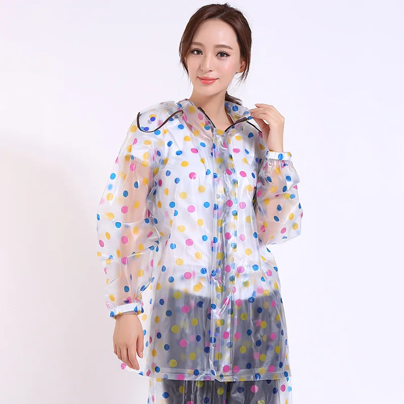 Rainbow Dots Cute Preppy Stylish Clear Waterproof Raincaot Suit Girls Jacket with Trousers