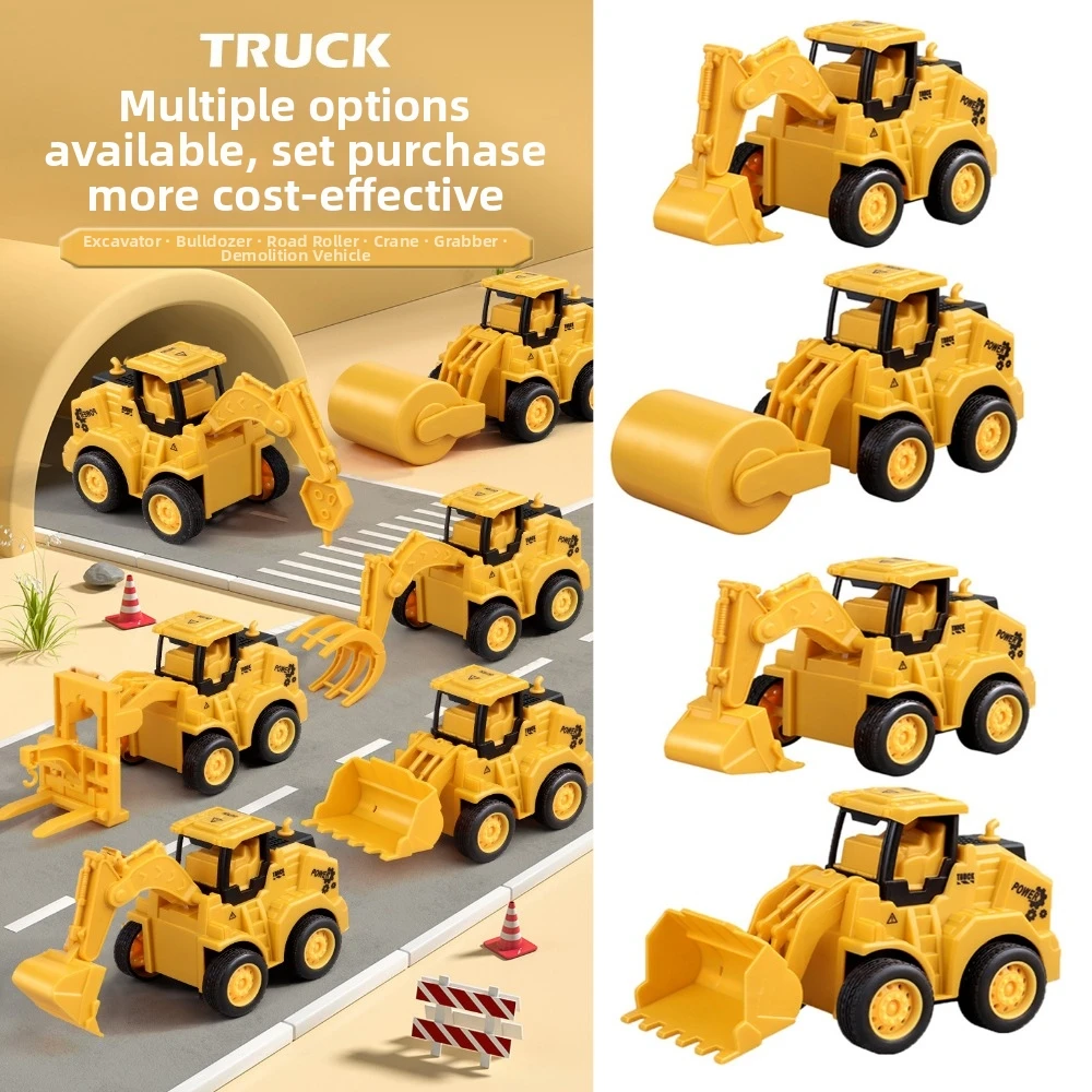 

New Plastic Engineering Vehicle Model Yellow 6 Styles Excavator Roller Bulldozer Press Sliding Press Car Children