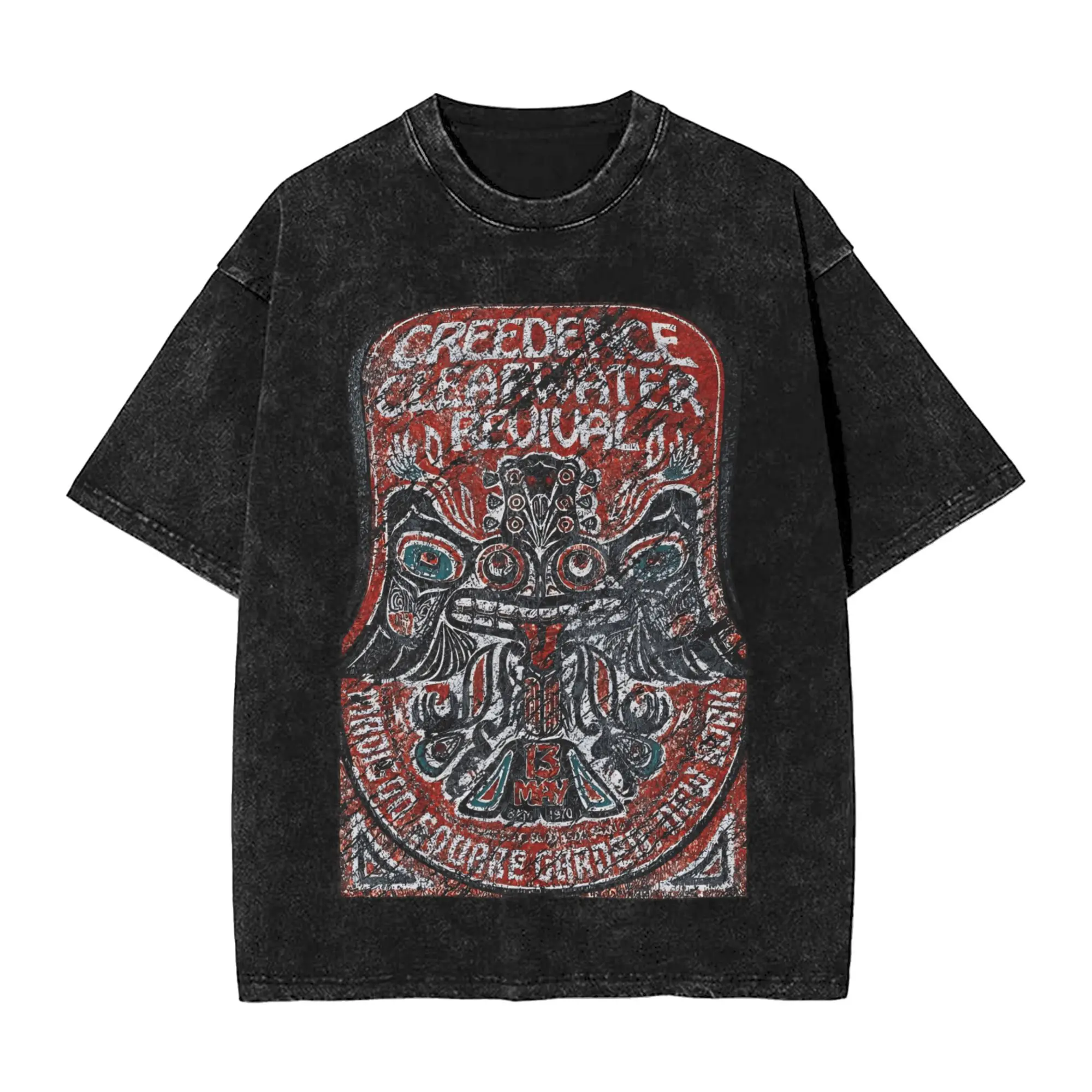 

Винтажная стираная футболка Creedence Clearwater Revivals, свободные футболки 80-х годов, модная футболка для мужчин, пляжная одежда Y2K, базовый дизайн